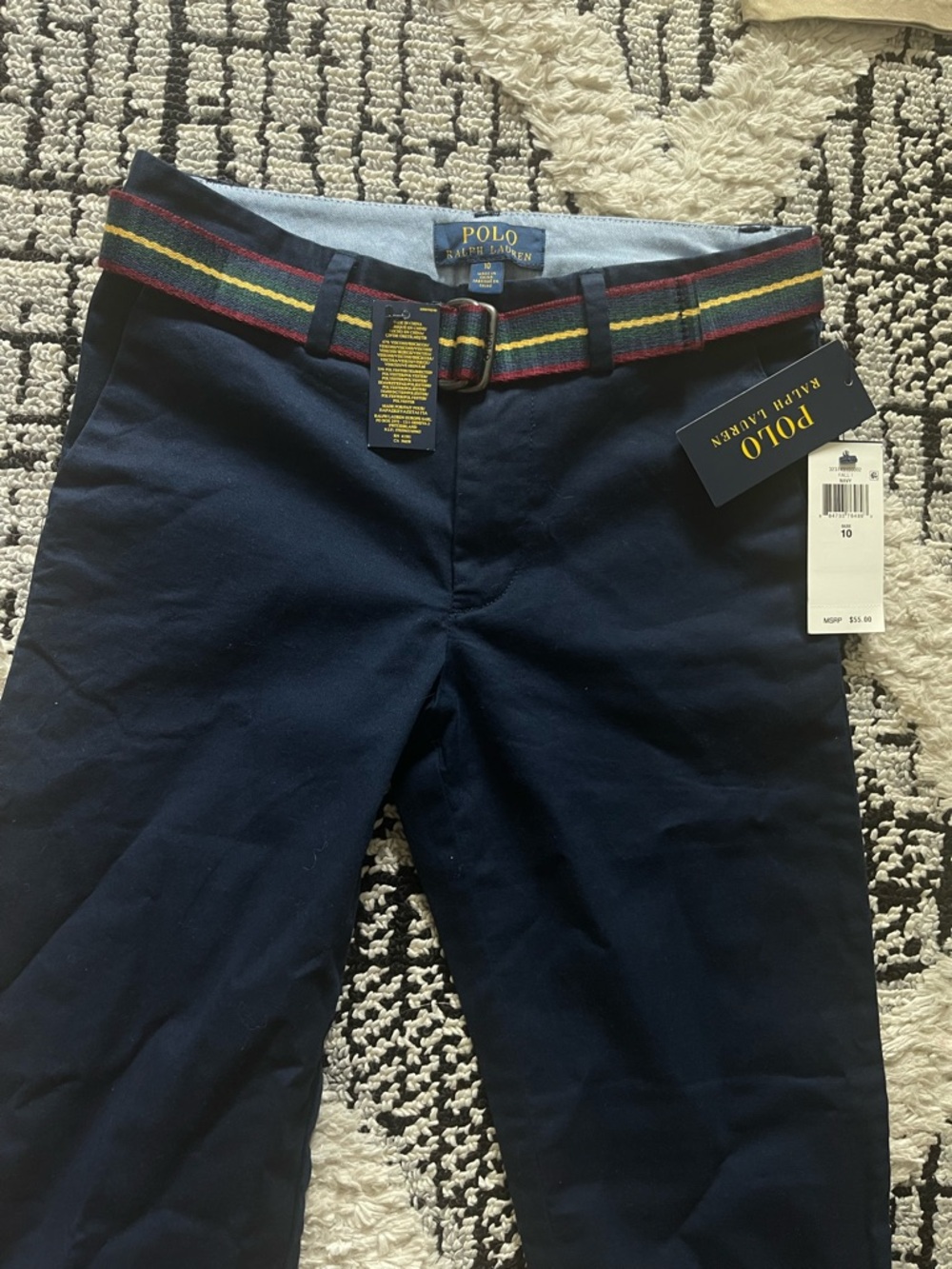 Polo by Ralph Lauren Navy Chinos with Multicolor Striped Belt